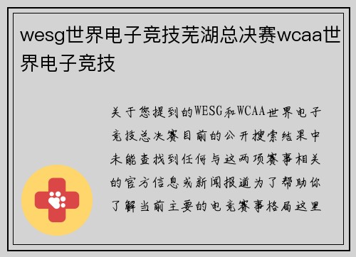 wesg世界电子竞技芜湖总决赛wcaa世界电子竞技